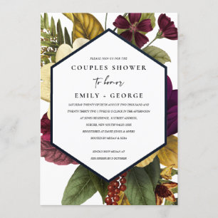 VINTAGE RETRO BURGUNDY YELLOW FLORAL COUPLE SHOWER INVITATION