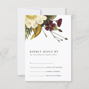 VINTAGE RETRO BURGUNDY YELLOW FLORAL WEDDING RSVP