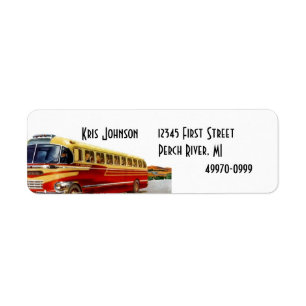 Vintage Retro Bus Travel Vacation Address Label