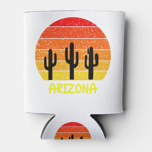 Vintage Retro Cactus Arizona Sunset Can Cooler (Front)