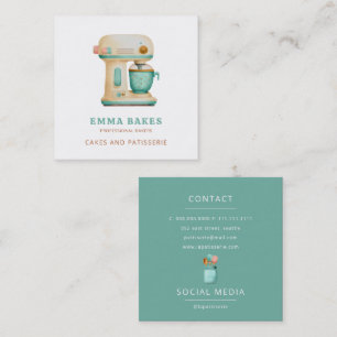 Vintage Retro Cake Mixer Bakery Pastry Chef Square Business Card