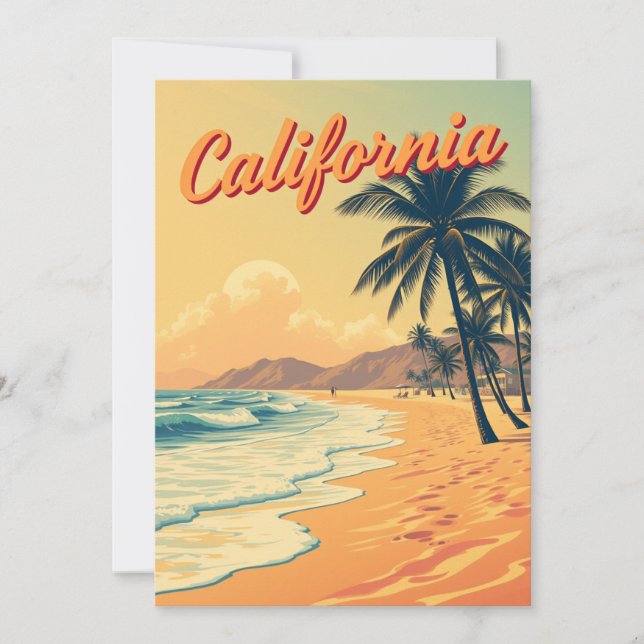 Vintage Retro California Beach Travel Card (Front)