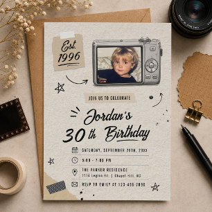Vintage Retro Camera 30th Birthday Photo Invitation