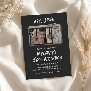 Vintage Retro Camera 50th Birthday Photo Invitation