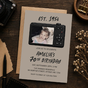 Vintage Retro Camera 70th Birthday Photo Invitation