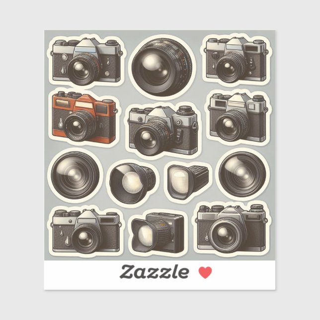 Vintage Retro Cameras & Lens Sticker Sheet شيت ملص (Sheet)