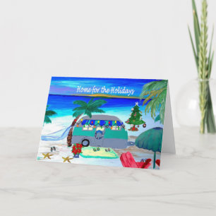 Vintage retro camper beach Christmas cards