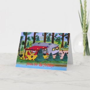 Vintage retro camper by the lake Christmas cards