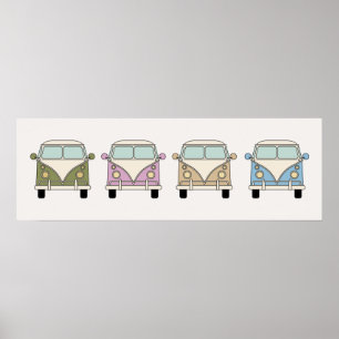 Vintage Retro Camper Van Buses Poster