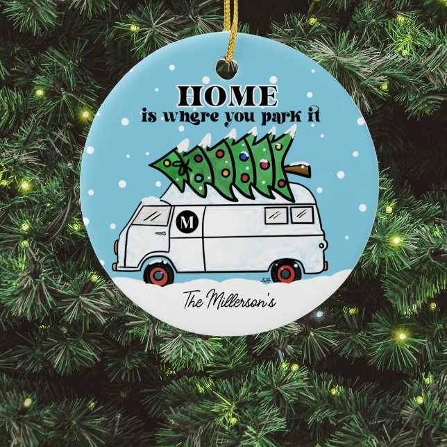 Vintage Retro Camper Van Christmas Tree Photo  Ceramic Tree Decoration (Vintage Camper Van Retro Christmas Tree Ornament with Photo)