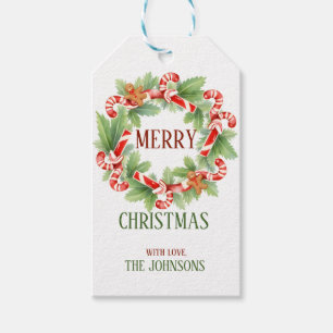 Vintage Retro Candy Cane Wreath Christmas Gift Tag