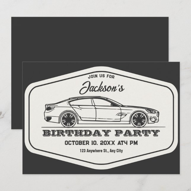 Vintage retro car birthday invitation (Front/Back)