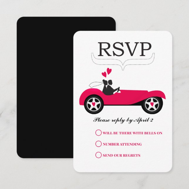 Vintage Retro Car Pink Convertible Wedding RSVP (Front/Back)