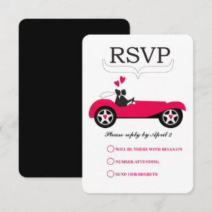 Vintage Retro Car Pink Convertible Wedding RSVP Card