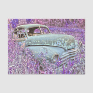 Vintage Retro Car Purple Teal Distressed Rustic Tissue Paper