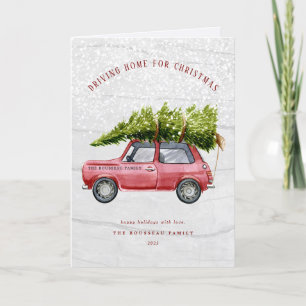 Vintage Retro Car Tree Snow Holiday Card