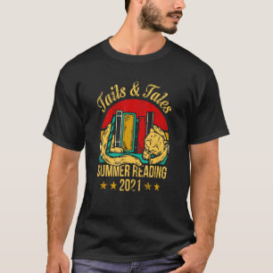 Vintage Retro Cat Books Tails Tales Summer Reading T-Shirt