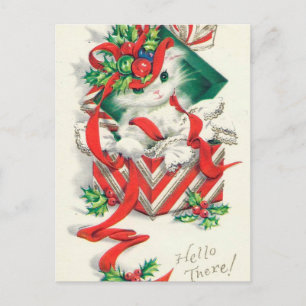 Vintage retro cat Christmas Holiday postcard