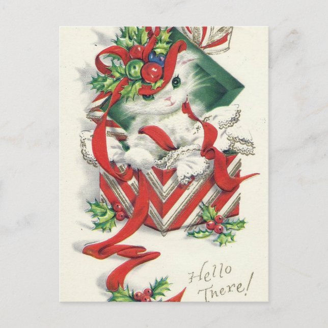 Vintage retro cat Christmas Holiday postcard (Front)