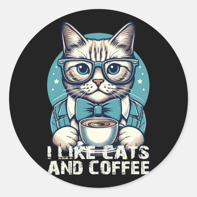 vintage retro cat coffee classic round sticker (Front)
