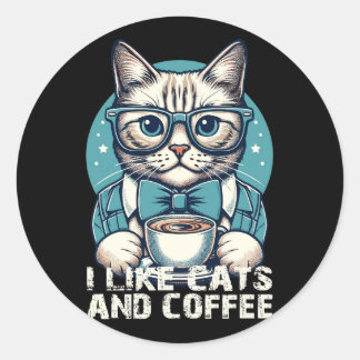 vintage retro cat coffee classic round sticker