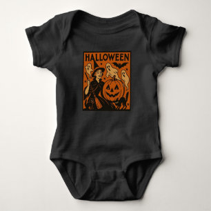 Vintage/retro cat, ghost, pumpkin & witch baby bodysuit
