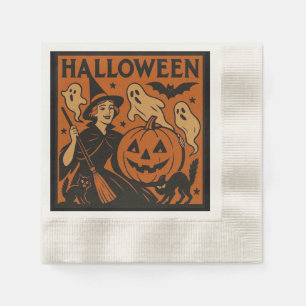 Vintage/retro cat, ghost, pumpkin & witch napkin