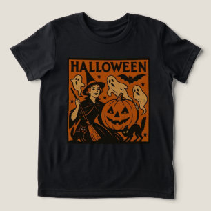 Vintage/retro cat, ghost, pumpkin & witch Tri-Blend shirt