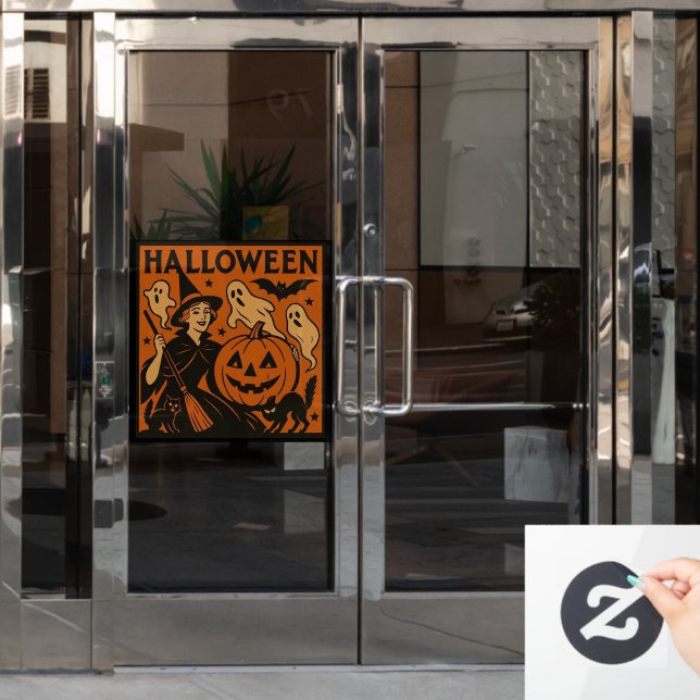 Vintage/retro cat, ghost, pumpkin & witch window cling (Office Door)