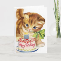 Vintage Retro Cat Kitten Birthday Cake Greeting