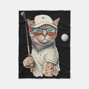 Vintage Retro Cat Playing Golf Fleece Blanket