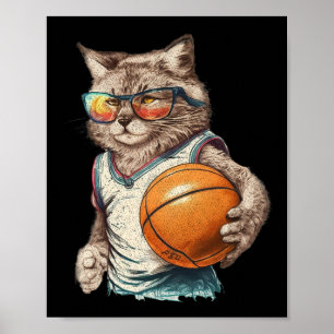 Vintage Retro Cat Playing Sketll Poster