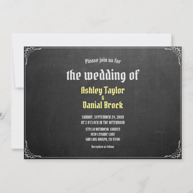 Vintage Retro Chalkboard Classic Formal Wedding Invitation (Front)