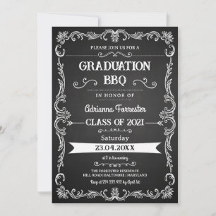 Vintage Retro Chalkboard Graduation BBQ Invitation