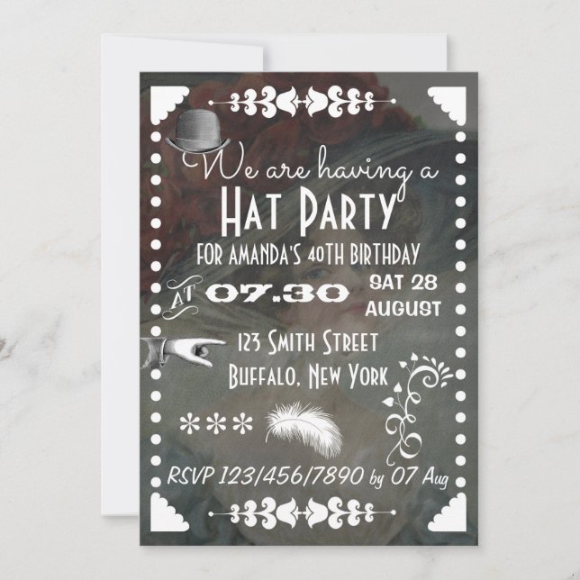 Vintage Retro Chalkboard Hat Party Invitation (Front)