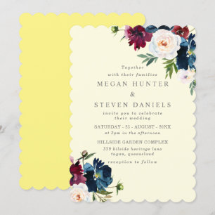 Vintage Retro Champagne Burgundy Floral Wedding Invitation