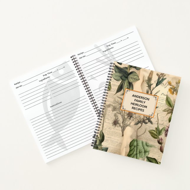 Vintage Retro Champagne Colour Floral Recipe Book (Inside)