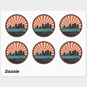 Vintage Retro Charlotte North Carolina NC Skyline Classic Round Sticker