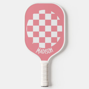Vintage Retro Chequered Pattern Pink And White Pickleball Paddle