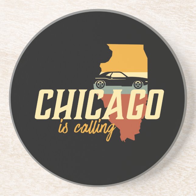 Vintage Retro Chicago Illinois USA City Map Coaster (Front)