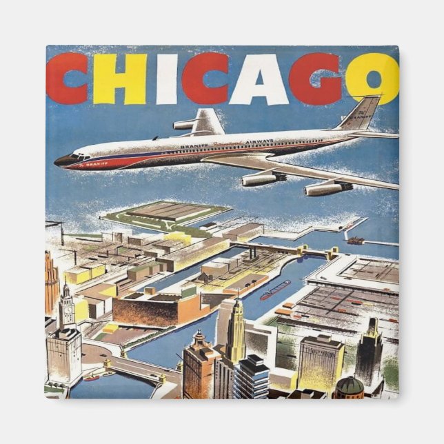 Vintage Retro Chicago travel tourism aeroplane Magnet (Front)