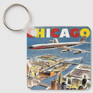 Vintage Retro Chicago travel tourism airplane Key Ring