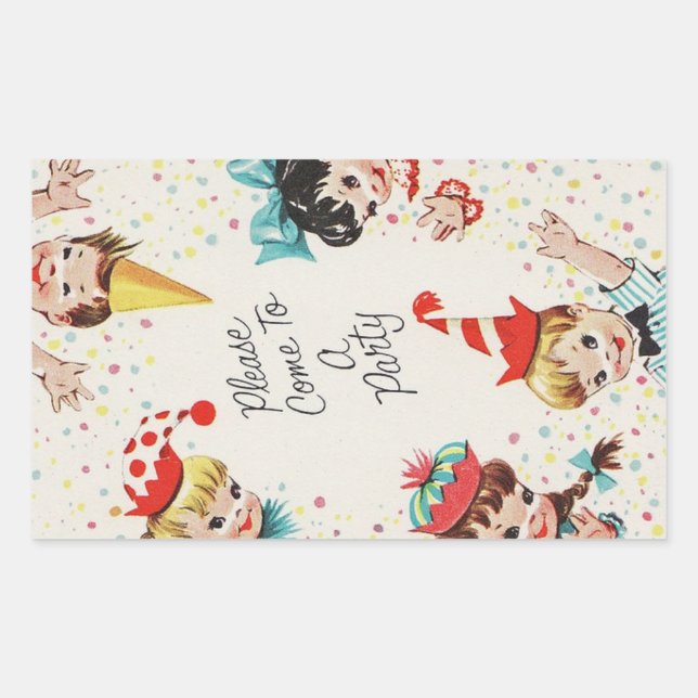 Vintage Retro Children’s Birthday Invite Rectangular Sticker (Front)