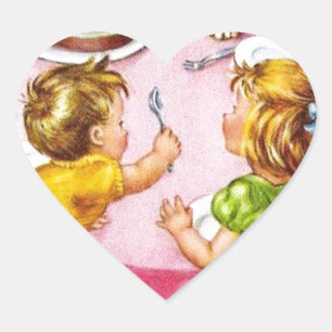 Vintage Retro Children's Birthday Party Dog Kitten Heart Sticker