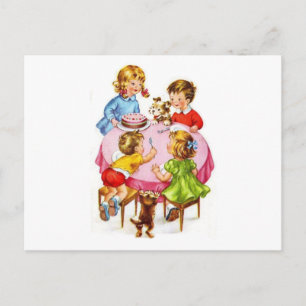 Vintage Retro Children's Birthday Party Dog Kitten Invitation Postcard