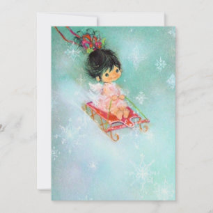Vintage Retro Christmas Angel on Sled Holiday Card