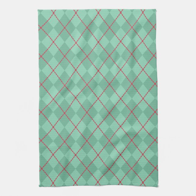 Vintage Retro Christmas Argyle Kitchen Towel Gift (Vertical)