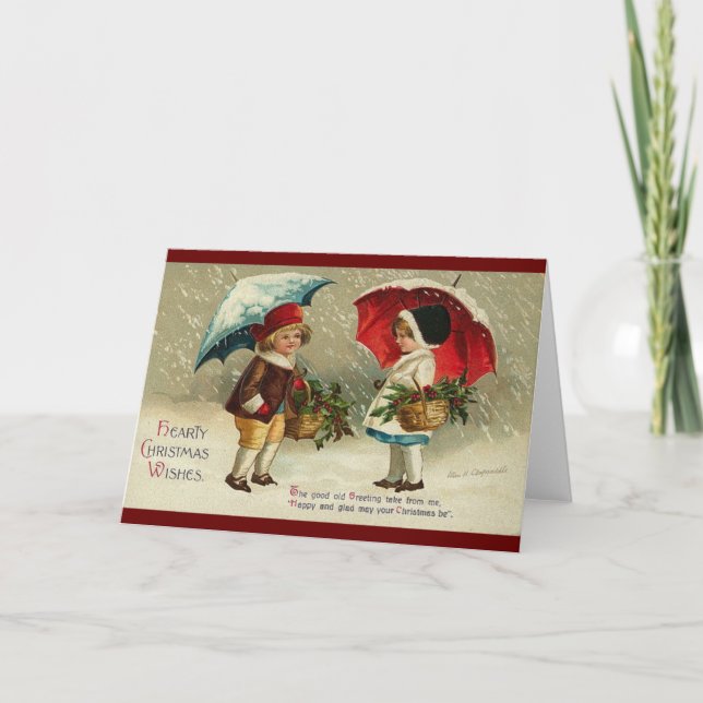 Vintage Retro Christmas Art Holiday Card (Front)