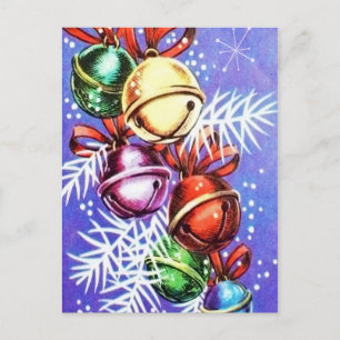 Vintage Retro Christmas bells Holiday postcard