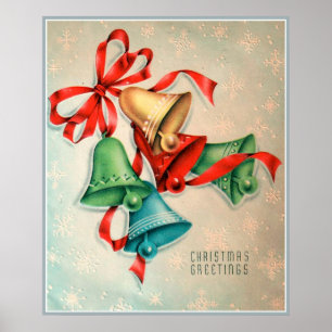 Vintage retro Christmas bells Holiday poster
